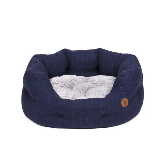 Petface Dog Bed Fluffy Oval Midnight Tweed Revesible Cushion Anti Slip