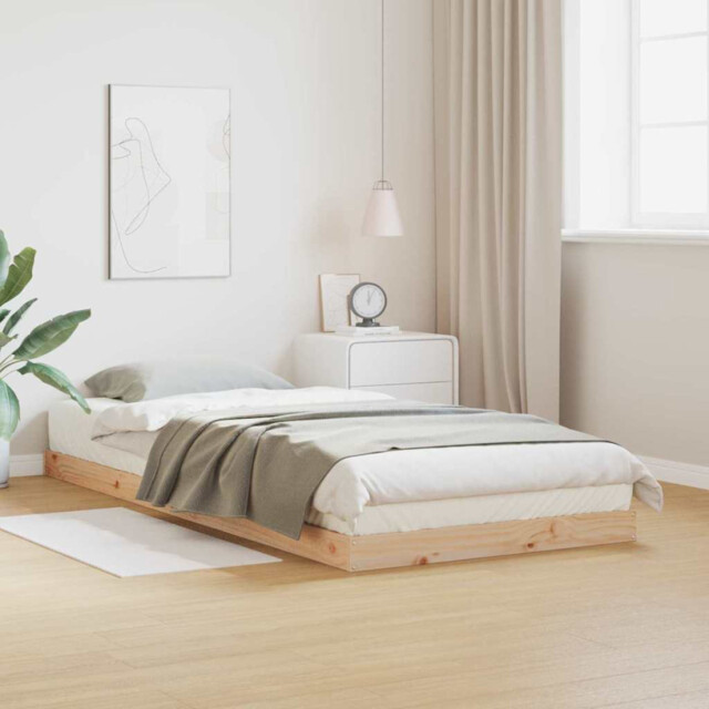 Floor Bed Frame Natural Solid Pine Wood 100x220cm Low Profile Minimal