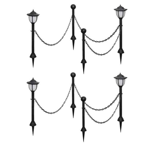 2/4x Solar Lights With Chain Fence And Poles Led Outdoor Garden Light
