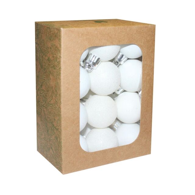 Christmas Shatterproof Baubles 24 Pack 30mm Tree Decoration White