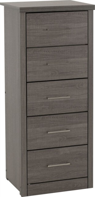 5 Drawer Chest Narrow Tallboy Lisbon Black Wood Grain Bedroom