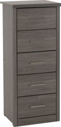 5 Drawer Chest Narrow Tallboy Lisbon Black Wood Grain Bedroom