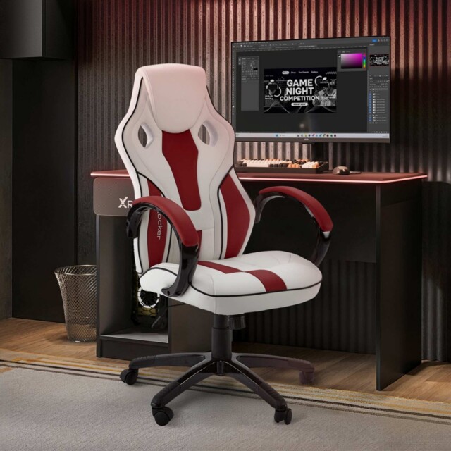 X Rocker Maverick Pc Office Gaming Chair, Ergonomic - White / Red -
