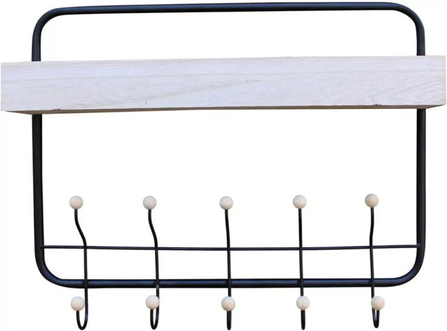 Wall Mounted Wooden Rack & Coat Hooks Storage Shelf Holder Hallway