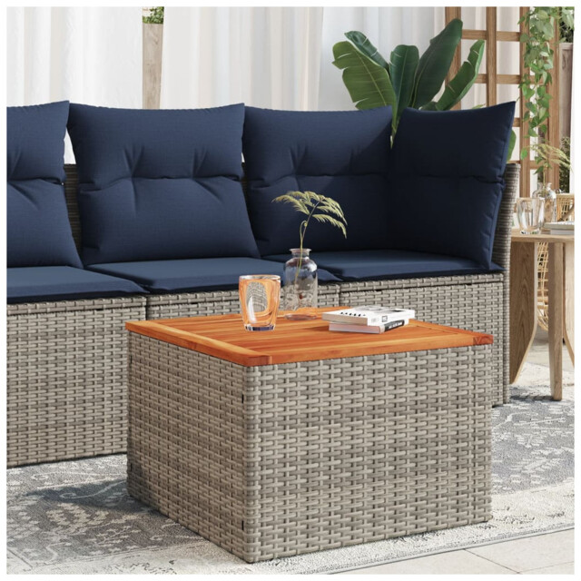 Garden Table Grey 55x55x37 Cm Pe Rattan Steel Frame Tempered Glass Top