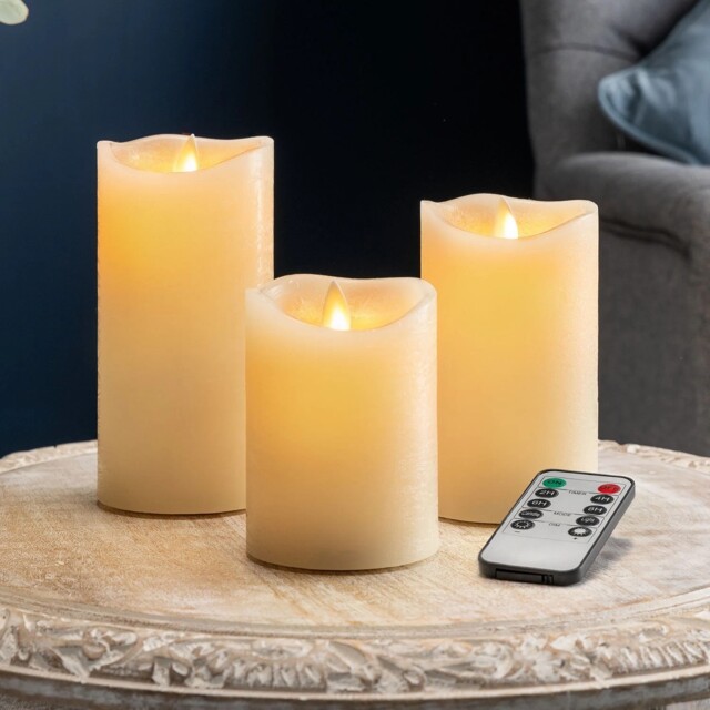 Flameless Led Candles Real Wax Flickering Flame Remote Control Set Of
