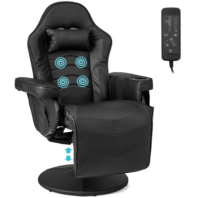 Massage Gaming Chair Height Adjustable Swivel Racing Video Gaming