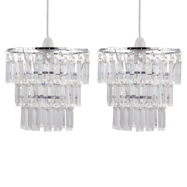 Set Of 2 Modern Three Tier Easy Fit Jewelled Ceiling Light Shade