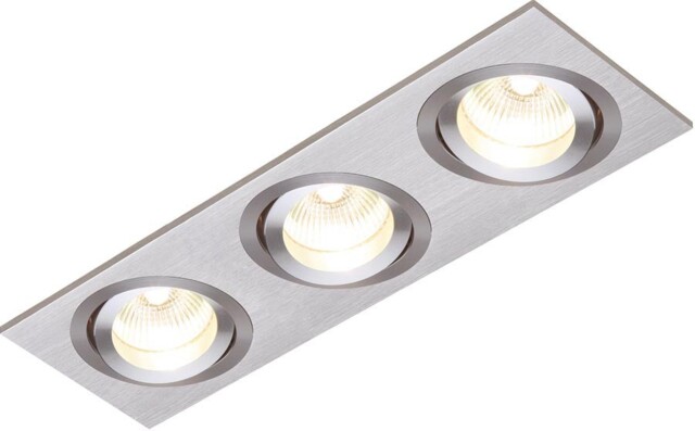 3 Light Triple Brushed Silver Gu10 Tilt Recessed Boxed Downlight Led