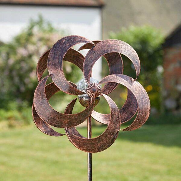 Aries Modern Metal Solar Powered Garden Wind Spinner Led Colour Change