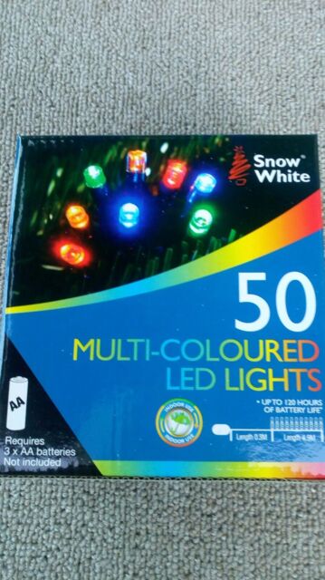 50 Battery Operated Multi Coloured Led Lights. Fairy Lights, Christmas