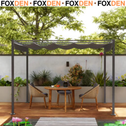 Metal Pergola With Retractable Roof 3 X 3m Grey Canopy Outdoor Garden