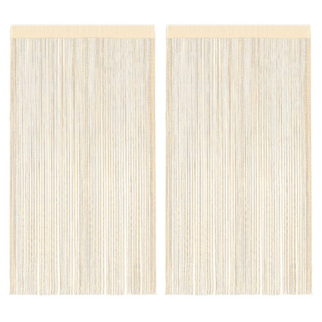 String Curtains 2pcs Cream 100x250cm Polyester Fabric Tunnel Header