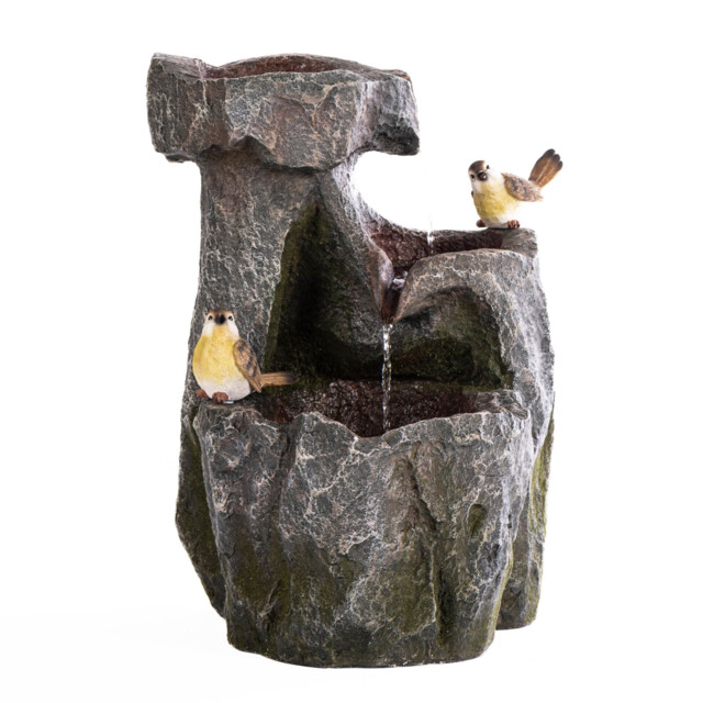 Serenity Cascading Rock Water Feature Two Birds Led Lights Fountain
