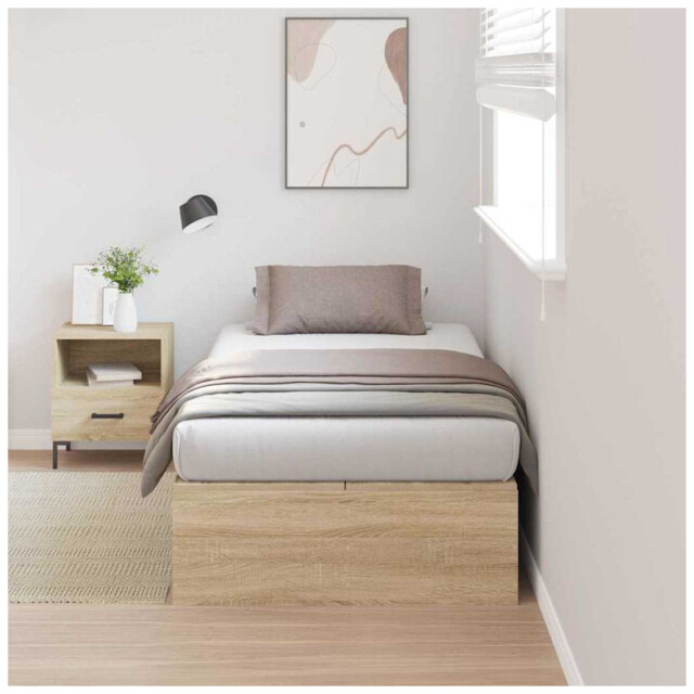 Storage Bed Frame Sonoma Oak 90x200cm Engineered Wood Hidden Lift