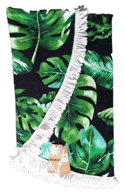 Beach Towel Soft Round Green Palm Print By Soulcal&co Diameter 160cm