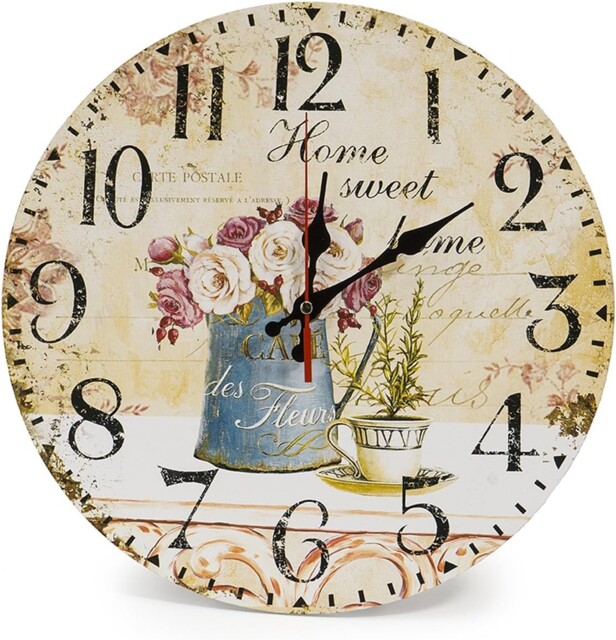 30cm Silent Wooden Round Wall Clock Vintage Rustic Chic Style Arabic