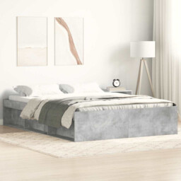 Bed Frame 140x190 Cm Concrete Grey Engineered Wood Pinewood 6-open