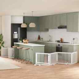 Dog Gate With Door Foldable 12 Panels White 960 Cm Poplar Wood Vidaxl