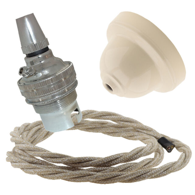 Vintage Style Pendant Kit, Ivory Rose Linen Twist Flex & B22 Silver
