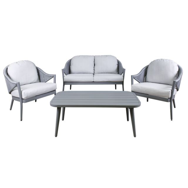 Dellonda Echo 4 Piece Aluminium Outdoor Garden Sofa Arm Chair & Coffee