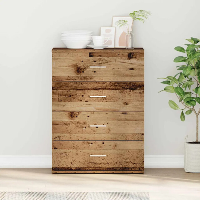 Sideboard With Drawer Old Wood 60 X 39 X 80 Cm Engineered Wood Vidaxl