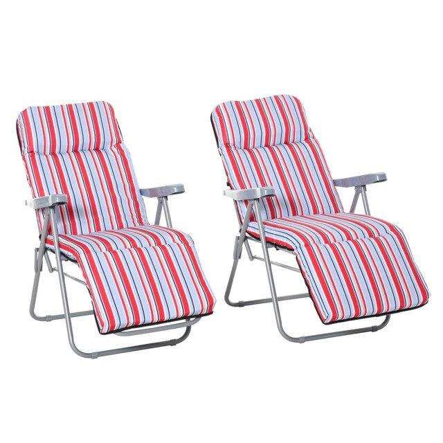 Outsunny Set Of 2 Adjustable Sun Lounger Recliner Reclining Seat Red