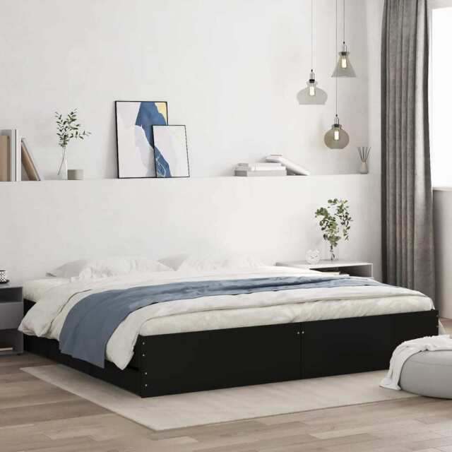 Bed Frame With Drawers Black 200x200 Cm Engineered Wood Vidaxl