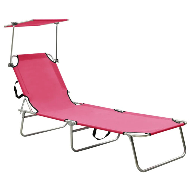 Folding Sun Lounger With Canopy Steel Magento Pink Vidaxl