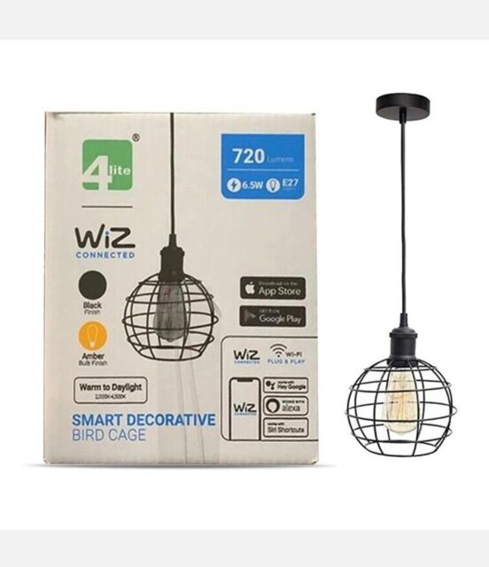 4lite Wiz Connected Decorative Single Black Pendant With Birdcage And
