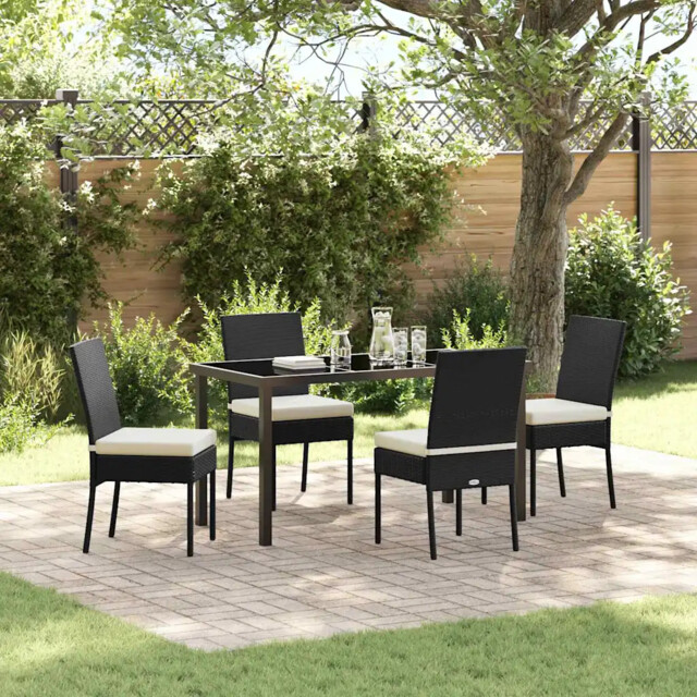 Garden Dining Set 5 Pcs Black Poly Rattan Vidaxl