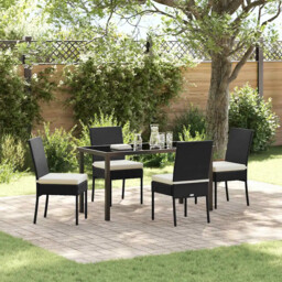 Garden Dining Set 5 Pcs Black Poly Rattan Vidaxl