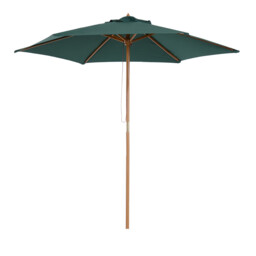 Parasol Wooden 2.5m Green Polyester Canopy Teak-frame Rope Pulley