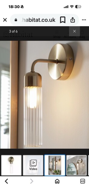 Gold Bathroom Wall Light Habitat Ribbed Glass Ip44 G9 Led Modern Wall