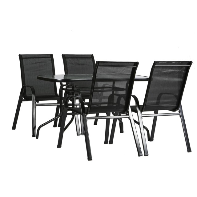4 Seater Metal Garden Furniture Set - 120cm X 70cm - Black