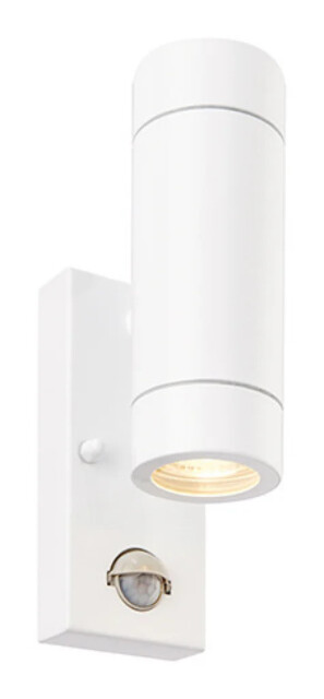 Outdoor Light White Palin Double Spot Ip44 Gloss Pir Motion Sensor