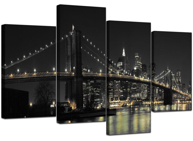 Large York Canvas Black White Wall Art Pictures Set Prints Xl 4075