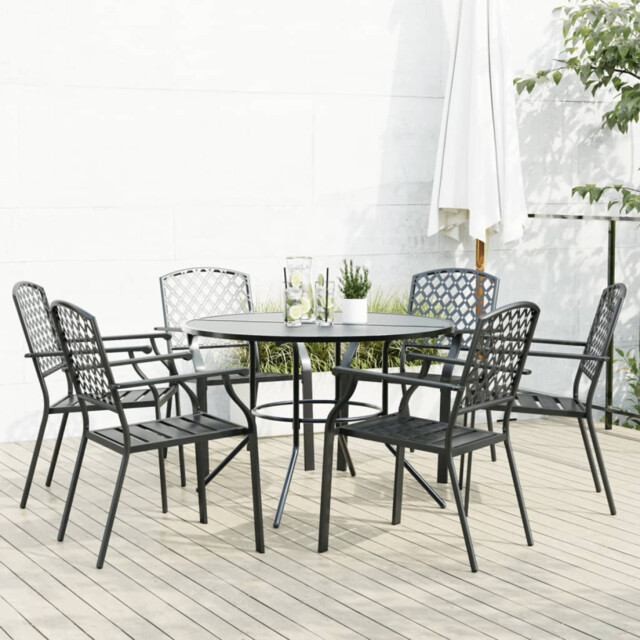 Garden Chair Set 7-piece Anthracite Powder-coated Steel Table
