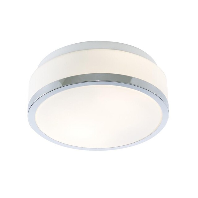 Polished Chrome Bathroom Modern Round Flush Light With Glass Shade