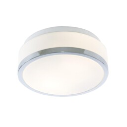Polished Chrome Bathroom Modern Round Flush Light With Glass Shade