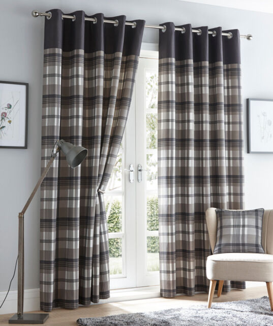 Orleans Tartan Check Eyelet Ready Made Lined Curtains Or Cushion Cover