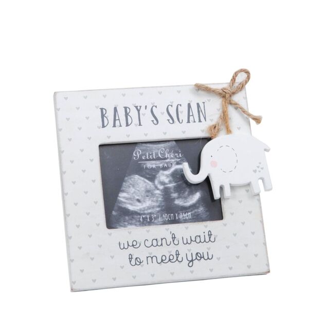 Baby Scan Photo Frame Ultrasound Picture White Wood Elephant Expecting