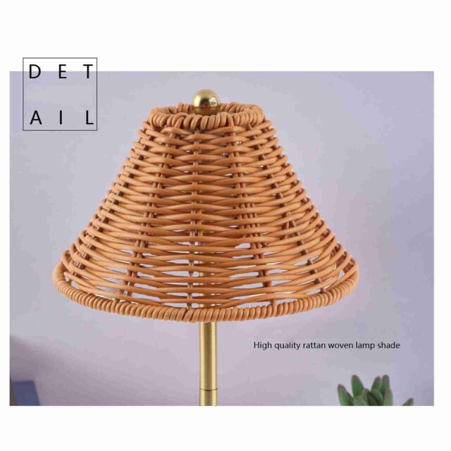 Cordless Boho Rattan Table Lamp Rechargeable Dimmable Led Bedside Lamp