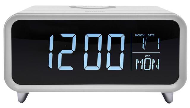 Athena Alarm Clock With Wireless Charger, White - Groov-e