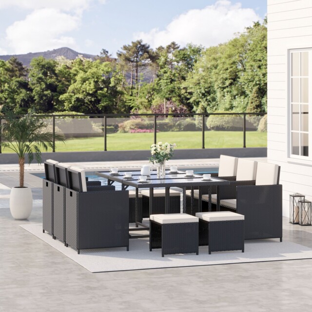 10 Seater Rattan Cube Garden Furniture With Cushions, Rattan Dining