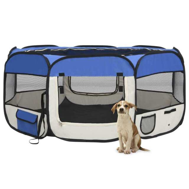Foldable Dog Playpen With Carrying Bag Blue 145x145x61 Cm Vidaxl