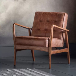 Vintage Brown Leather Armchair Classic Retro Style Lounge Accent Chair