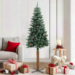 Slim Christmas Tree With Real Wood And White Snow Green 180 Cm Vidaxl