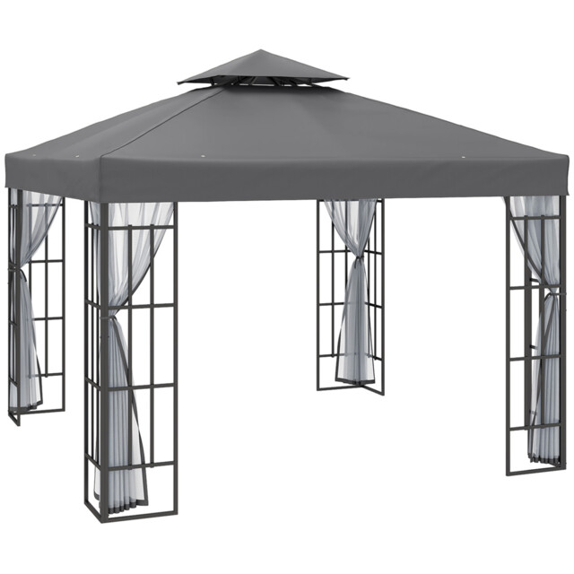 Outsunny 3 X 3(m) Patio Gazebo Canopy Garden Pavilion With 2 Tier