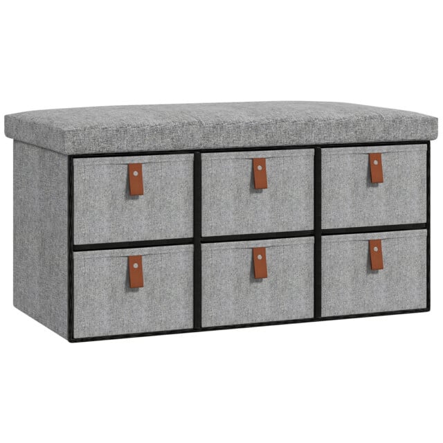 Bench With Cushioned Seat 6 Fabric Drawer Entryway Storage Hallway